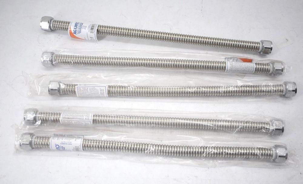 Lot Of 5 AquaFlo Flexible Stainless Steel Water Heater Connectors 3/4" x 18"
