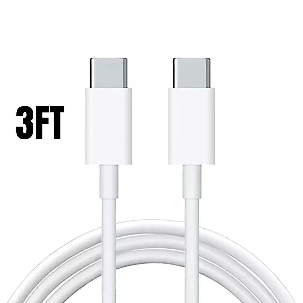 3ft Dual USB-C to USB-C Double Type-C Fast Charging Cable Sync Data Cord White