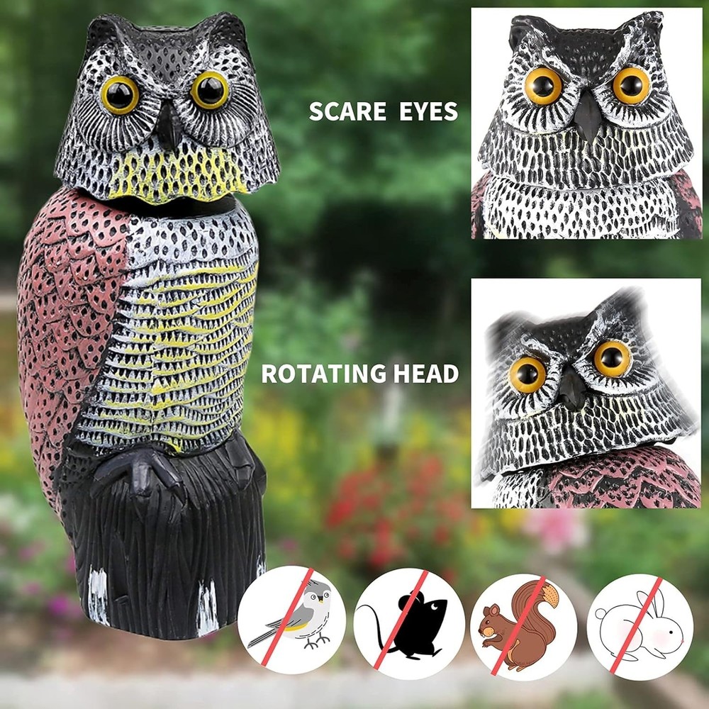 Easy-to-Install Rotating Head Owl Scarecrow
