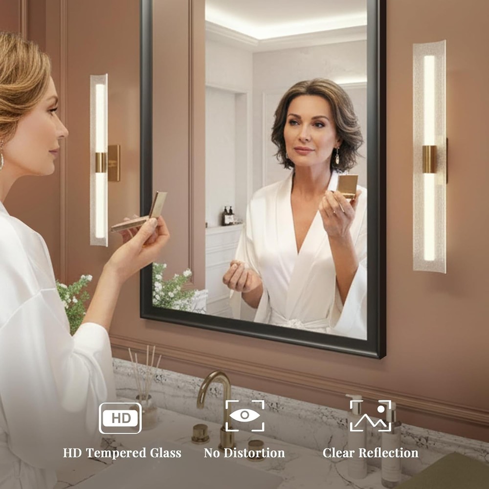 USHOWER 2-Pack 24x36" Black Bathroom Mirror Metal Frame Rectangle Vanity Mirror