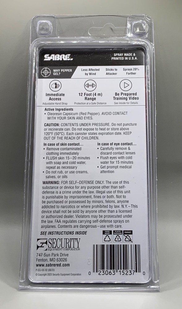 Sabre Black Pepper Spray-W/Quick-Release Key Ring