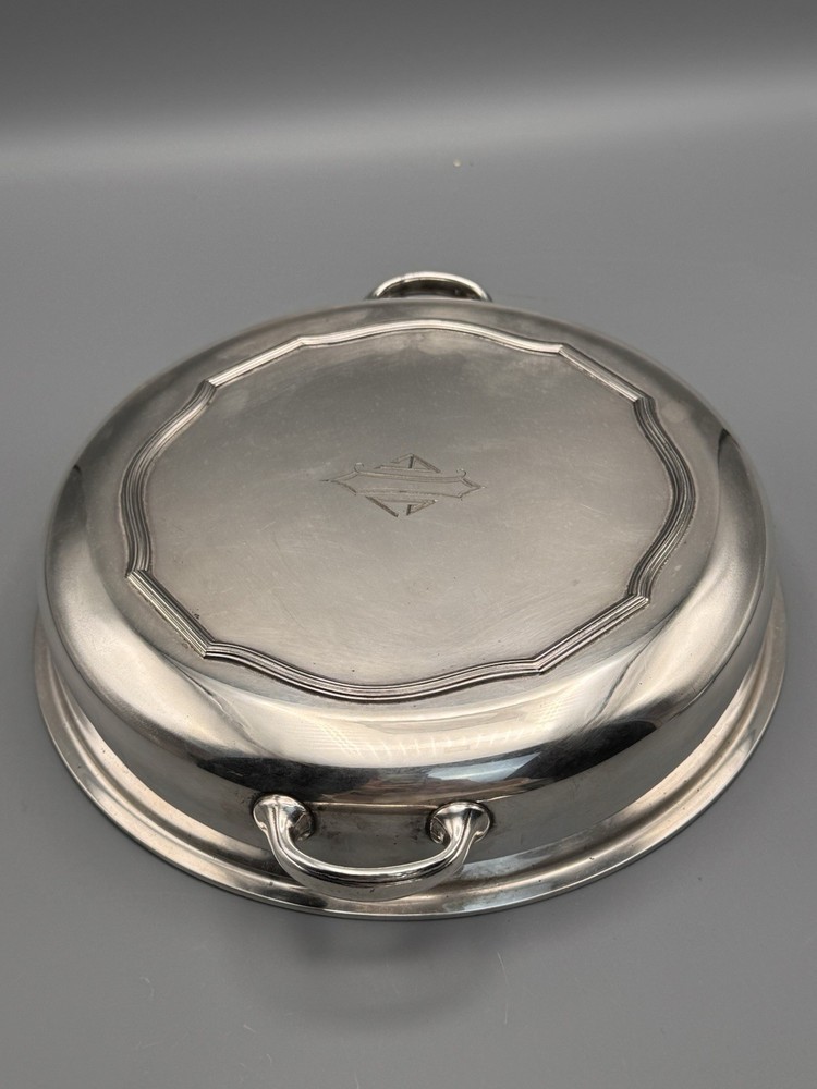 Silverplate Divided Lidded Server Monogrammed Deco Style 12.5”
