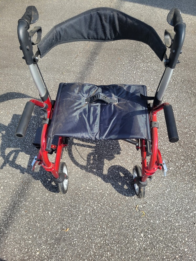 Red Foldable Rollator Walker with Seat, Adjustable Height, 4 Wheels