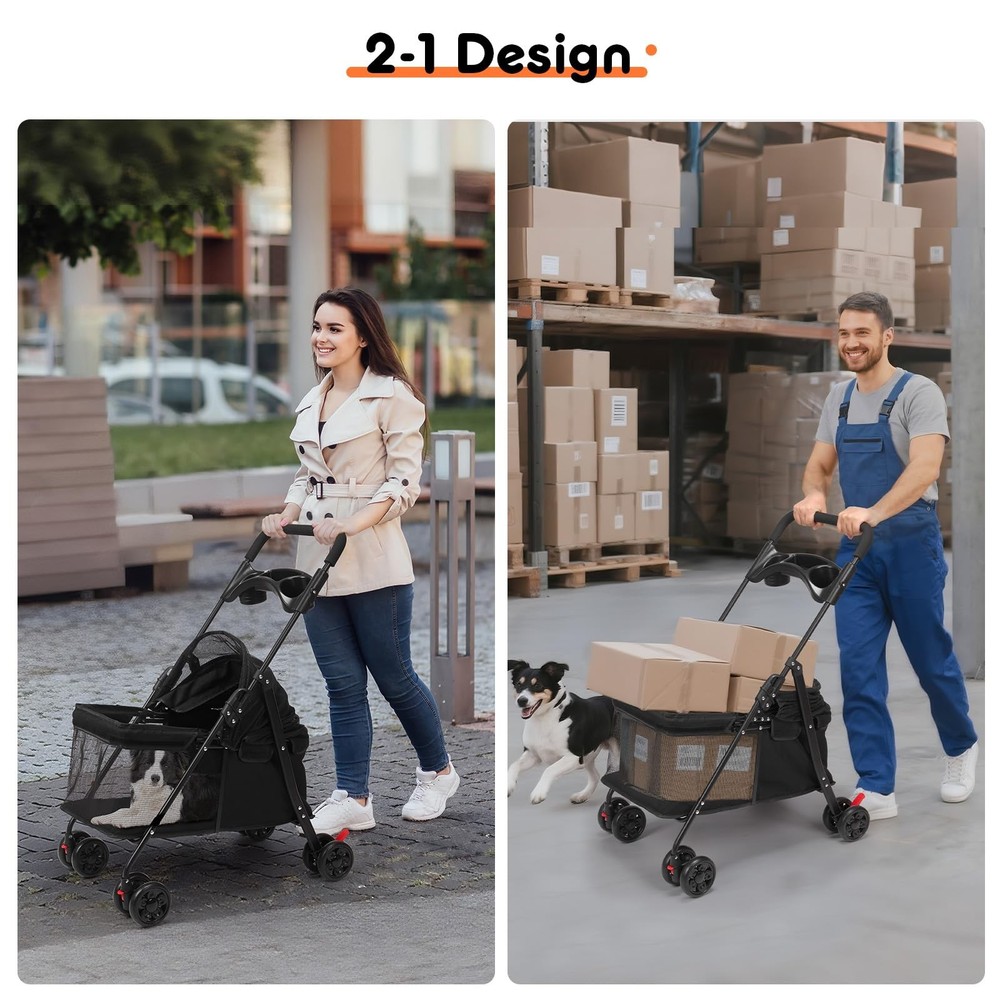 Foldable Pet Stroller for Small/Medium Pets up to 22 lbs - Lightweight 4-Whee...