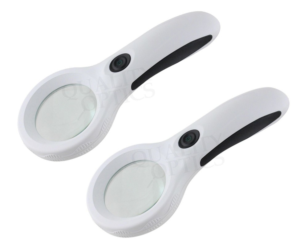 2 pack Quality Optics® USA Easy Grip Illuminated Hand Magnifier 4X Dual function