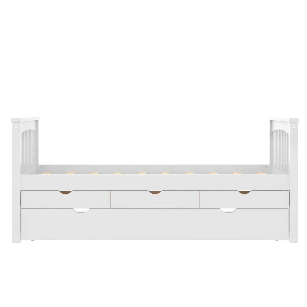 Modern Twin Size Solid Wood Platform Bed Frame Daybed with Trundle and 3 Drawers