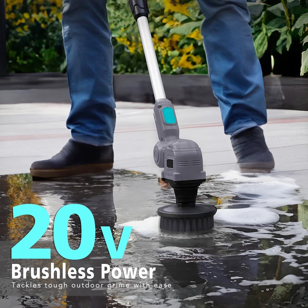 20V Cordless Spin Scrubber with Replaceable Battery, Electric Cleaning Brush ...