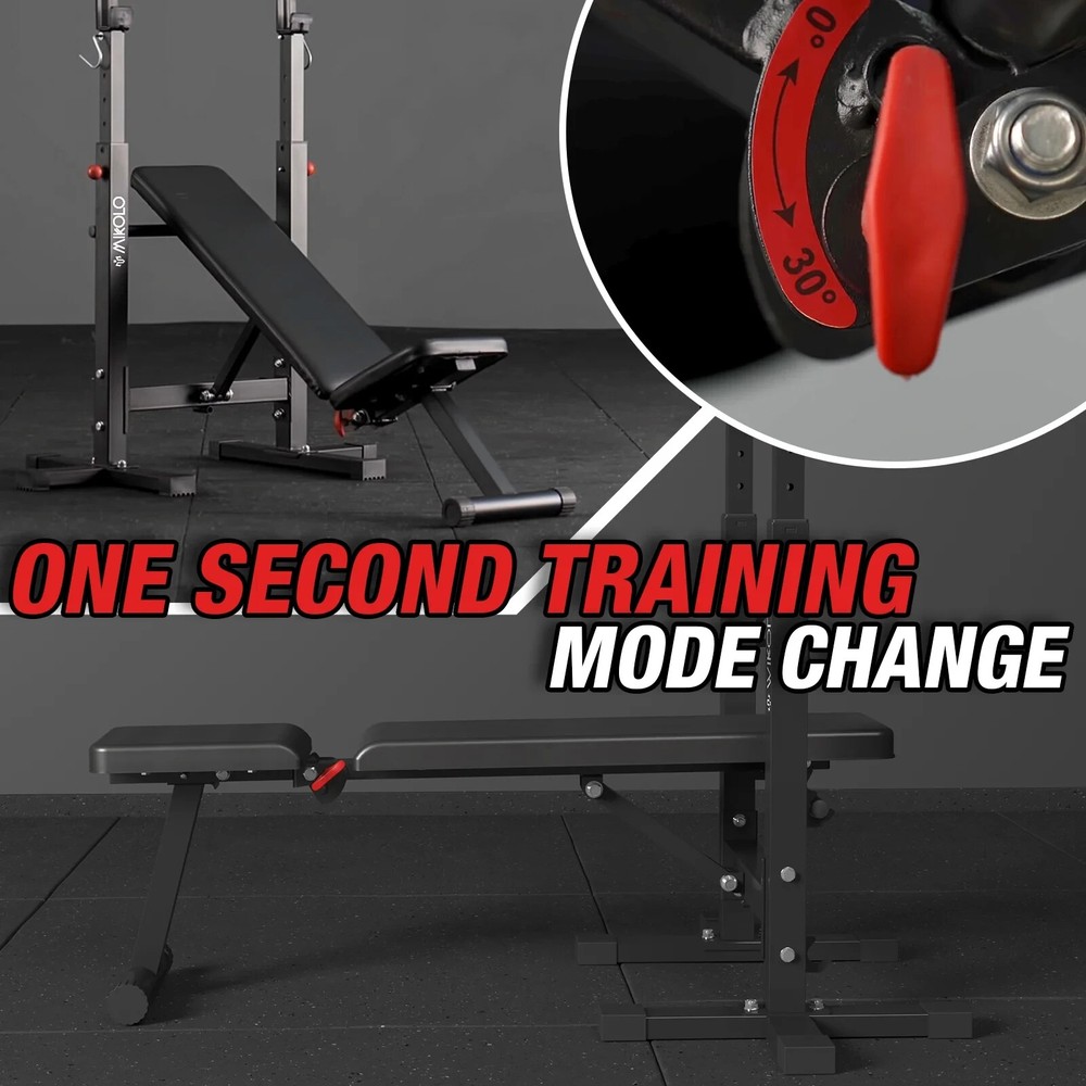 Mikolo Adjustable Weight Bench, 660LBS Foldable Bench Press with Squat Rack