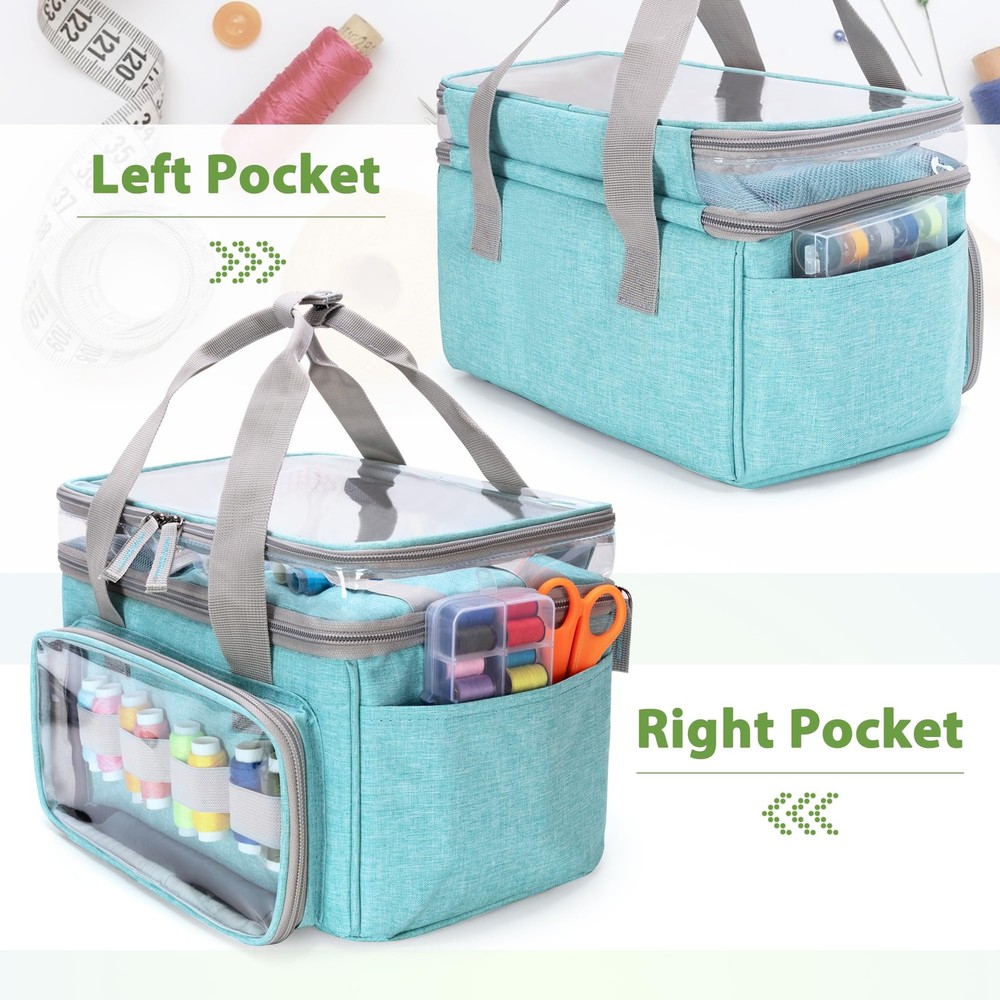 Double Layer Sewing Storage Organizer Transparent Compartment Bag Only Blue