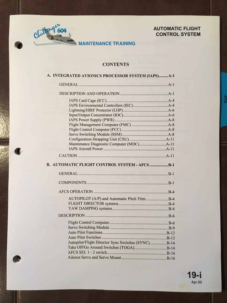 Bombardier Challenger CL-604 AFCS & IAPS Service Training Manual