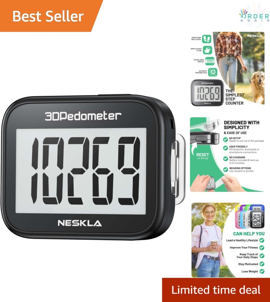 3D Pedometer Digital Step Counter with Large Display Clip Lanyard Accurate