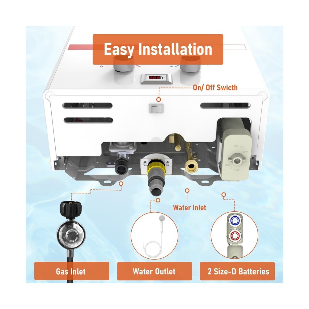 TOPWISH Portable Propane Water Heater Tankless, 8L 2.11GPM Instant Gas Hot Wa...