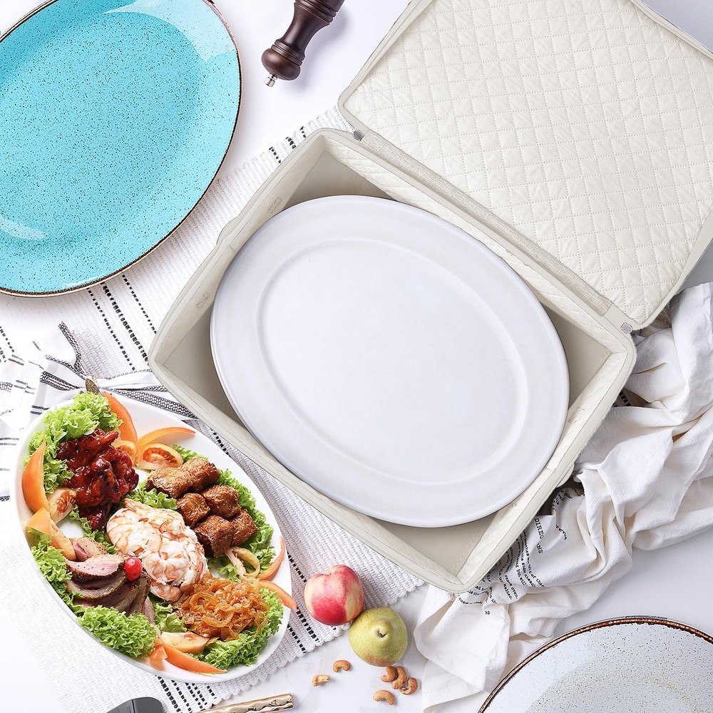 Platter Storage Case Fine China Containers Storage Cream
