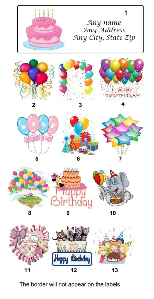 30 Personalized Address Labels Birthday Balloons (B7)