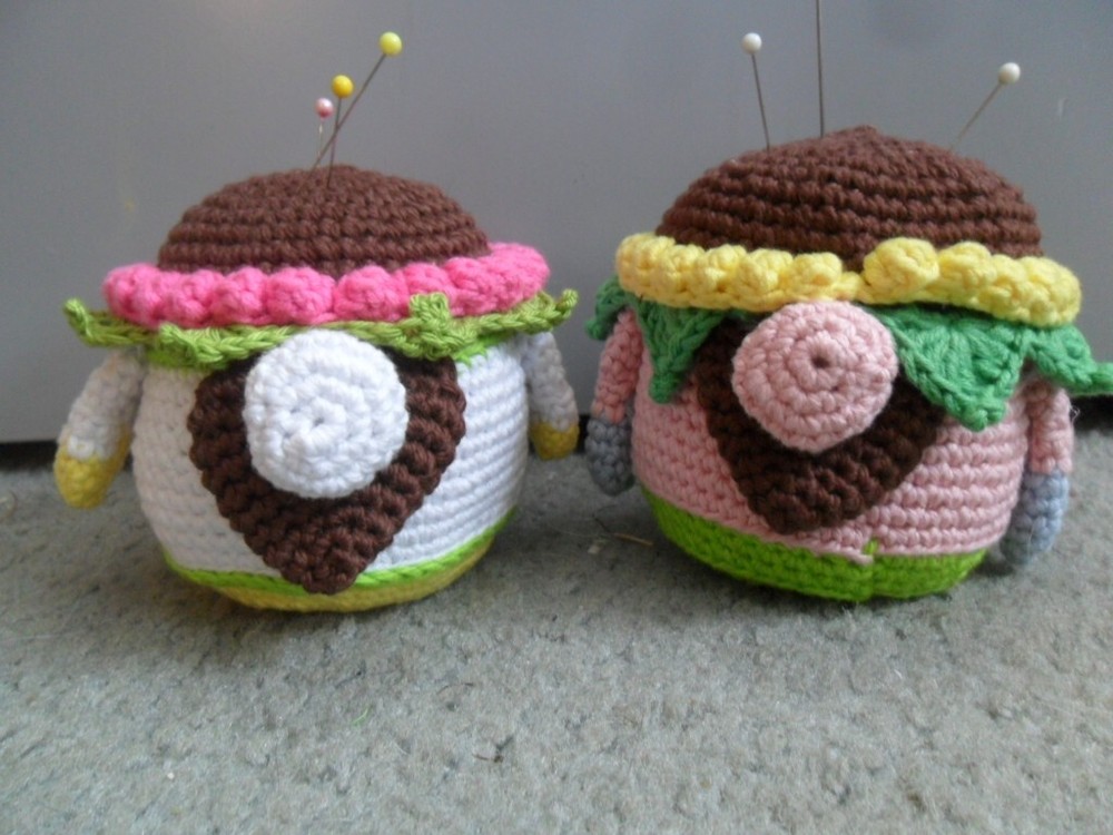Handmade Crocheted Gnome Pincushion Sewing