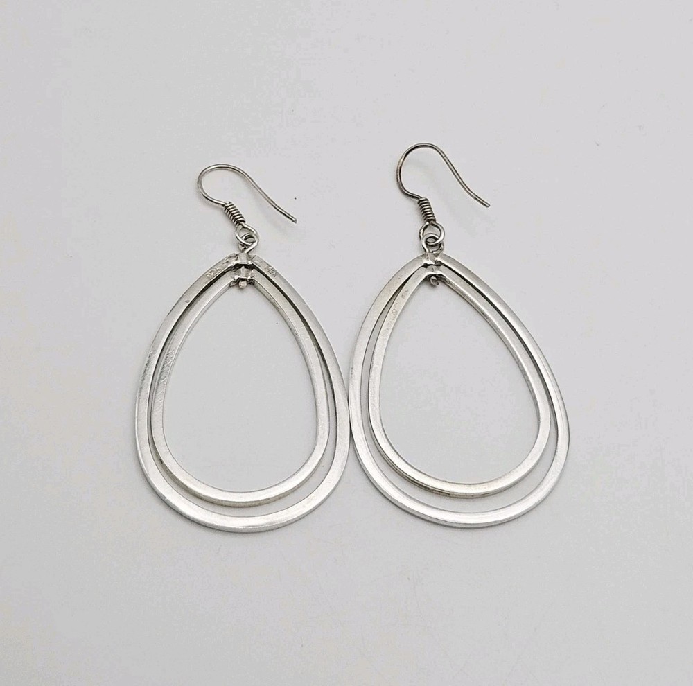 Sterling Silver Native Mexico Double Layer Spinning Teardrop Dangle Earrings