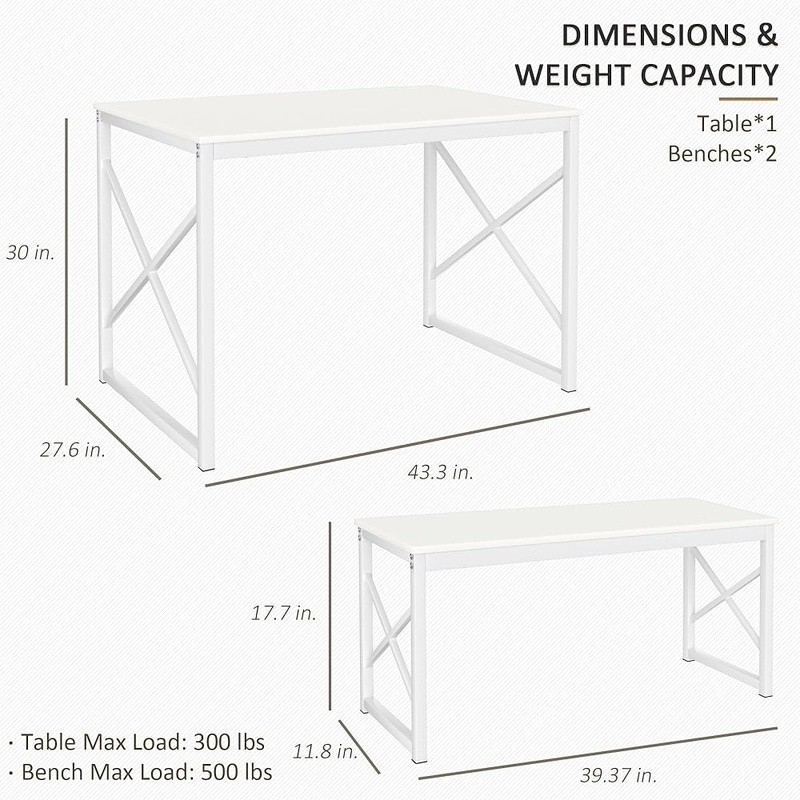 Space Saving Dining Table Set W/ 2 Benches Sturdy Waterproof Easy Assembly New