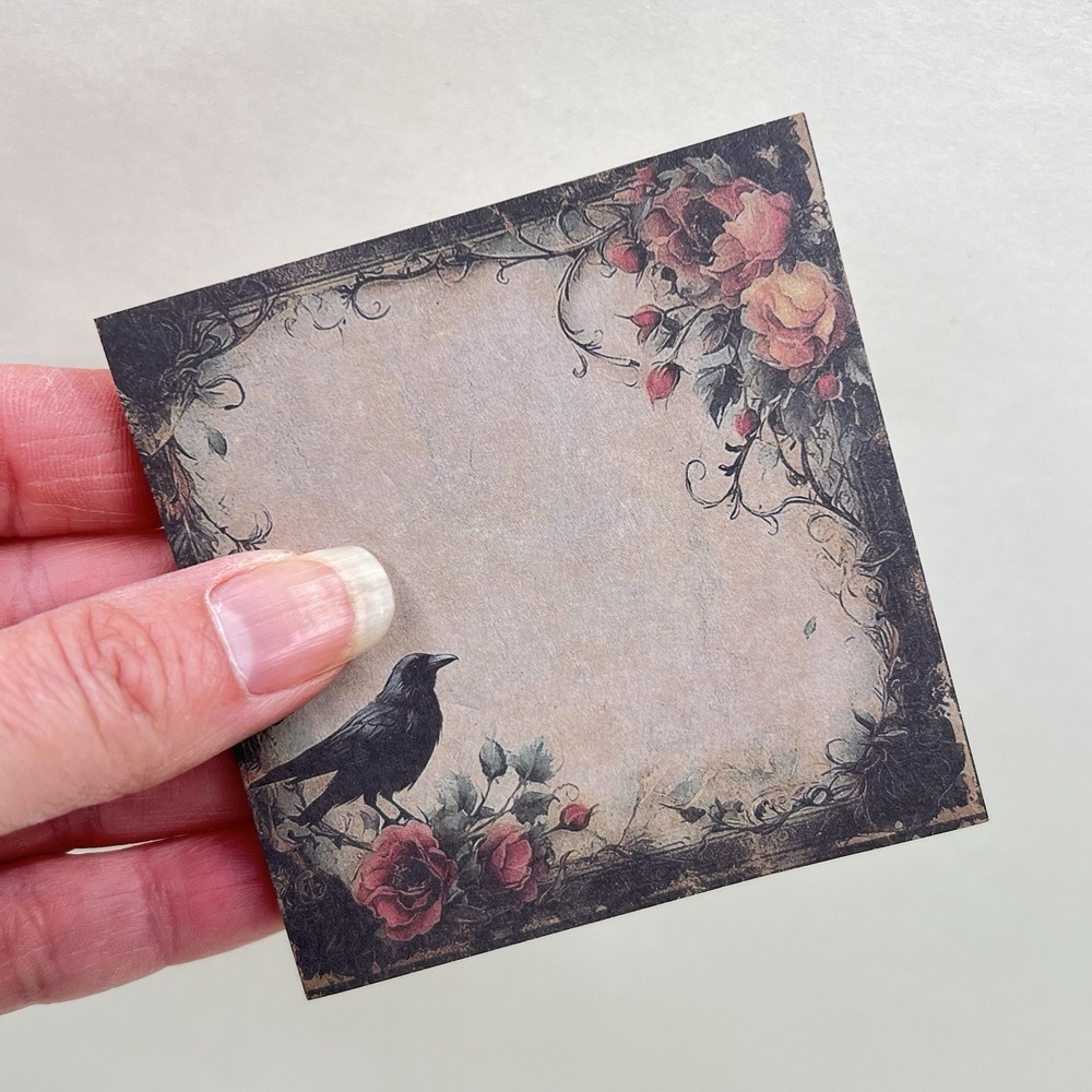 Gothic Crow Roses Sticky Note Pad Memo
