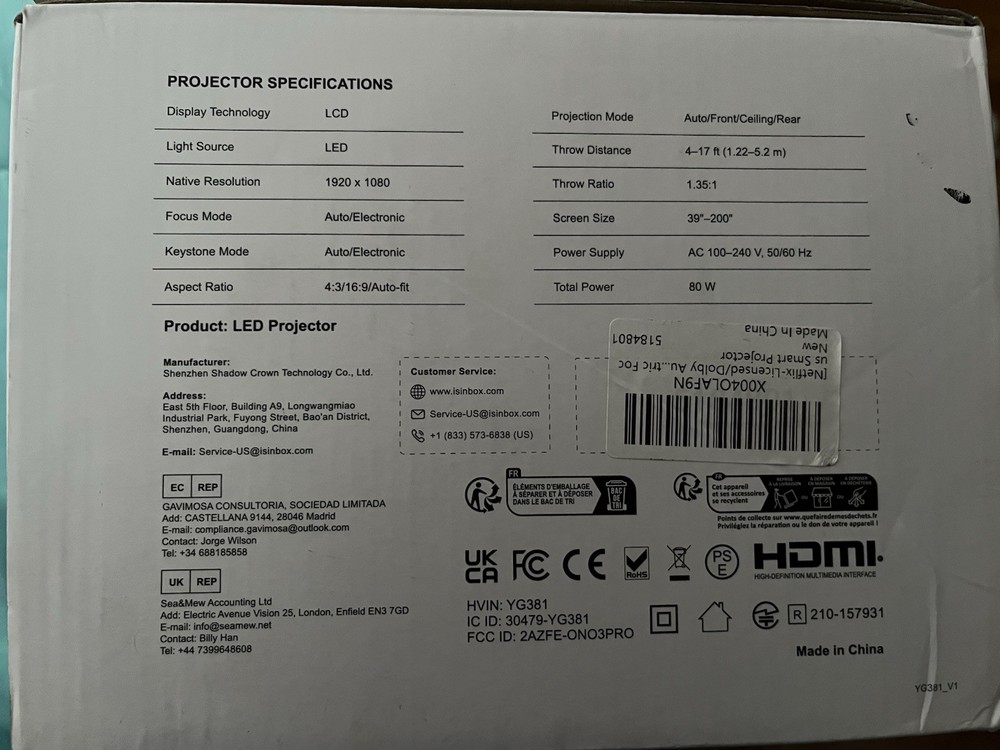iSinbox I, Netflix-licensed Smart Projector
