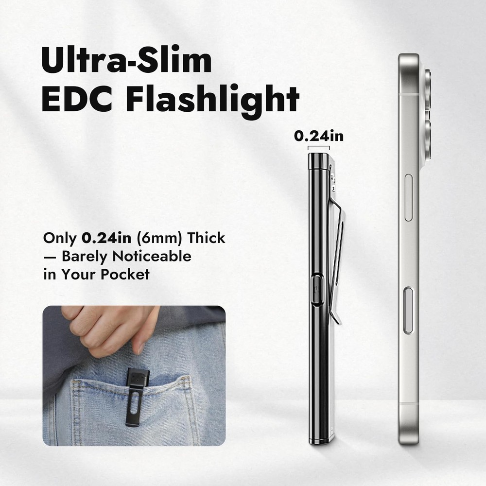 WARSUN Compact Multi-Mode Pocket LED Flashlight - 675LM, USB-C Black-1Pcs