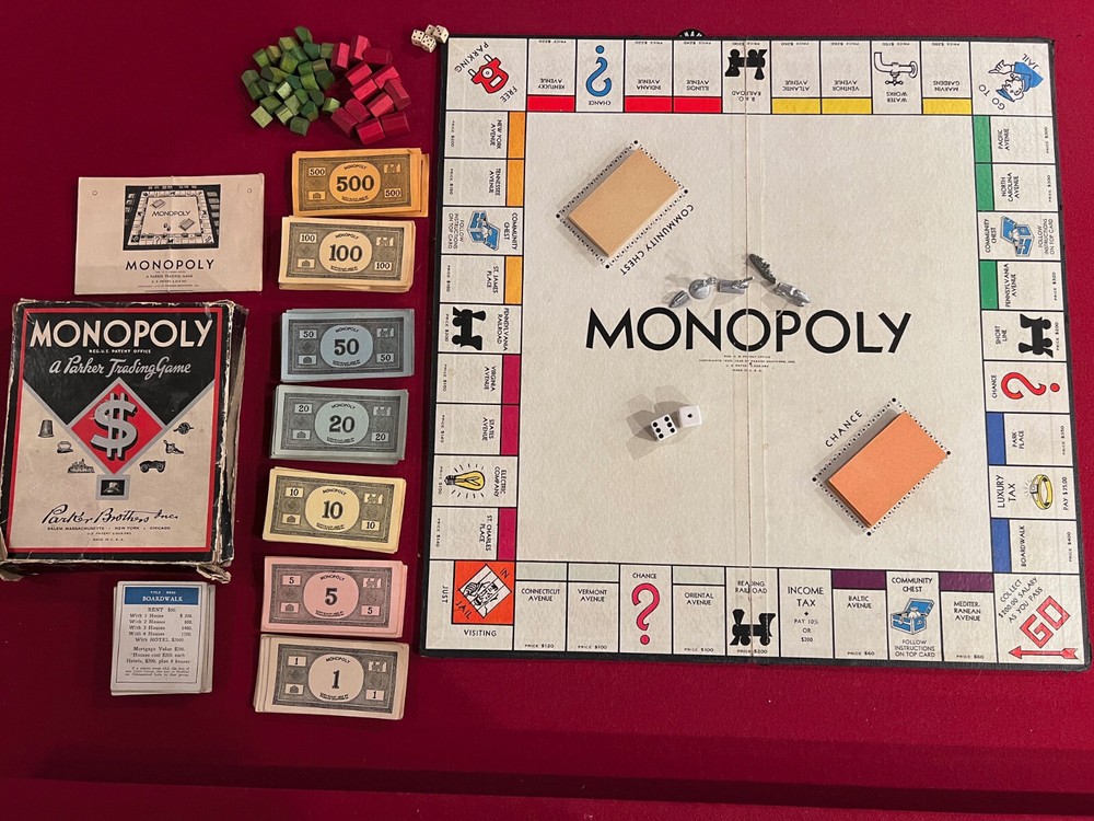 Vintage 1946 Monopoly Game. Board, Game Pieces, Instructions