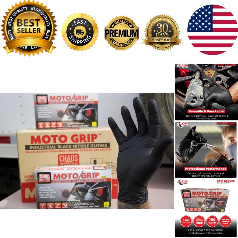 Large Black Nitrile Gloves - Ambidextrous, Micro-Textured & 100 Count, Reusable