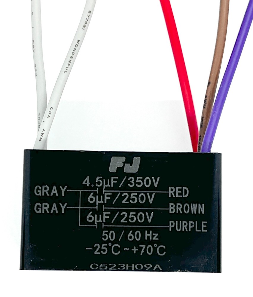 FJ CEILING FAN CAPACITOR CBB61 4.5uf+6uf+6uf 5 WIRE