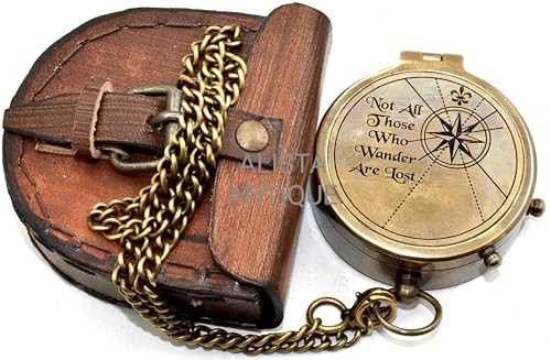 “Not All Those Who Wander are Lost” Engraved Solid Brass Compass with Leather