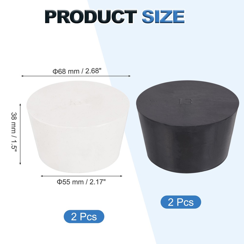 4 Pcs Solid Rubber Stopper Size 13#-68mm x 55mm - 38mm Long, Black/White