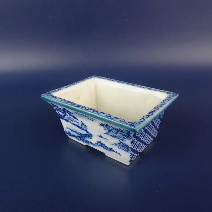 Bonsai Pot Arita Ware Small Rectangular Planter 7.4cm Blue & White Landscape