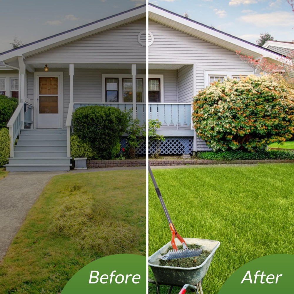 Thatch Rake, 15-Inch Lawn Thatching Rake, Robust Dethatcher Rake, Efficient S...