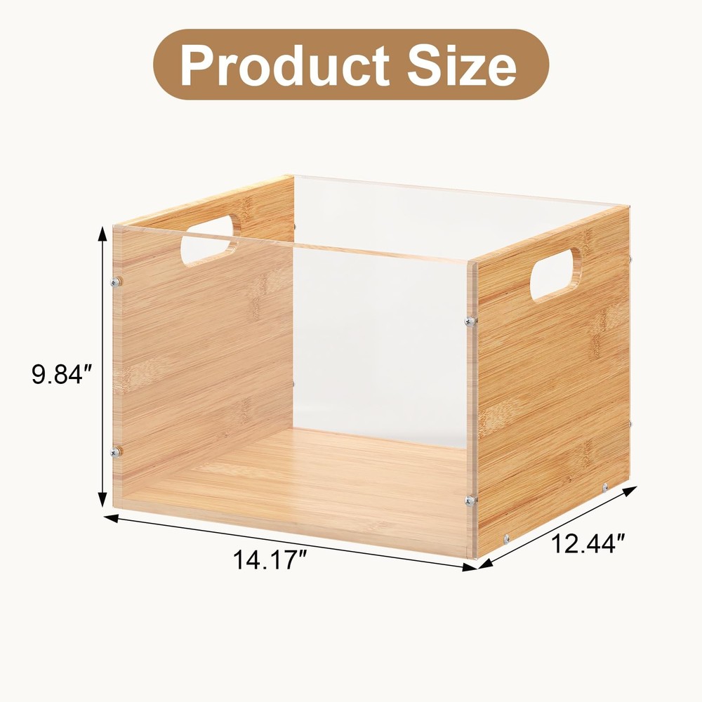 Clear Acrylic File Box Organizer, Bamboo Hanging Folder Storage Boxes, Filing...