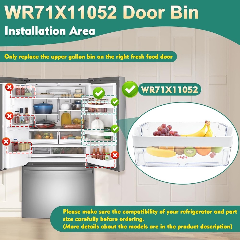 WR71X11052 Door Shelf Bin for GE Refrigerator Right Side Gallon Bin Replaceable