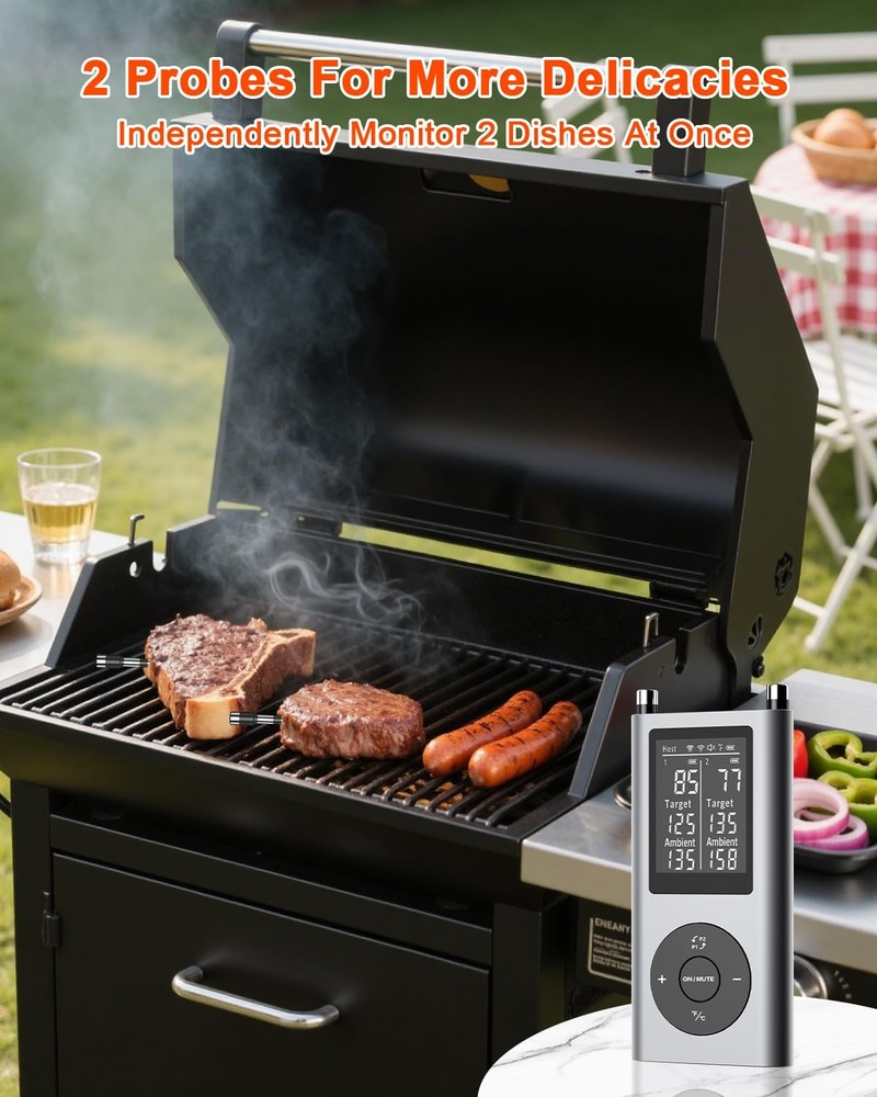 Wireless Meat Thermometer with 2 Probes & 800Ft Range - Smart Bluetooth BBQ