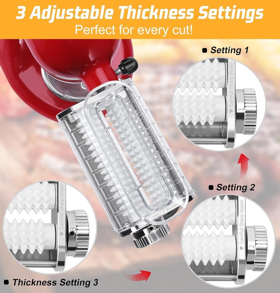 Adjustable 3 Thickness Meat Tenderizer Attachment for Kitchenaid Stand...