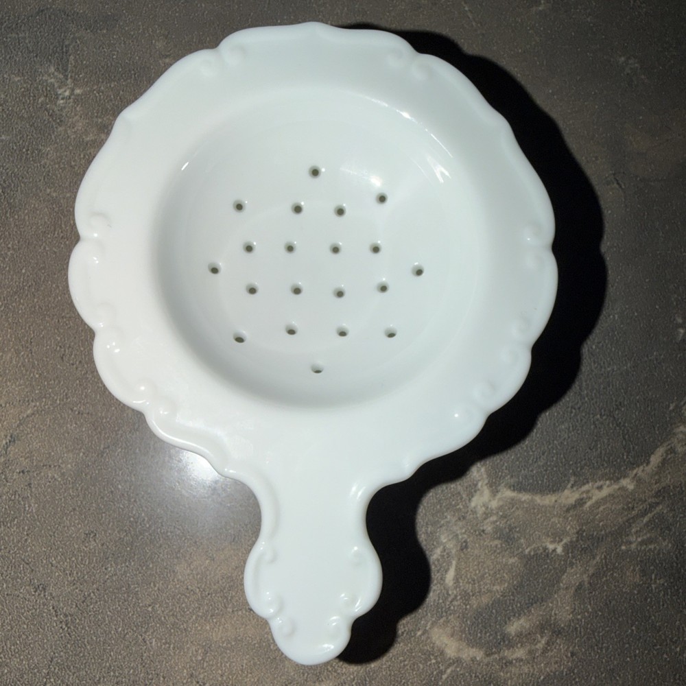 VINTAGE- White Ceramic Tea Strainer With Receptacle