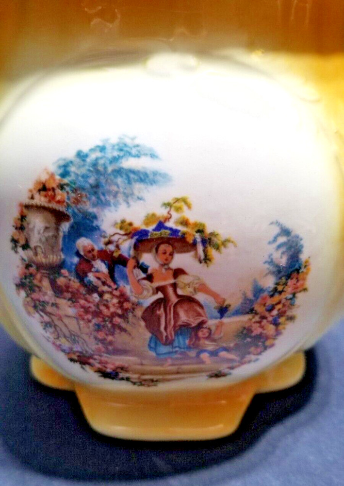 Planter Ceramic Glazed and Painted "Courting Couples" Romantic Scenes.