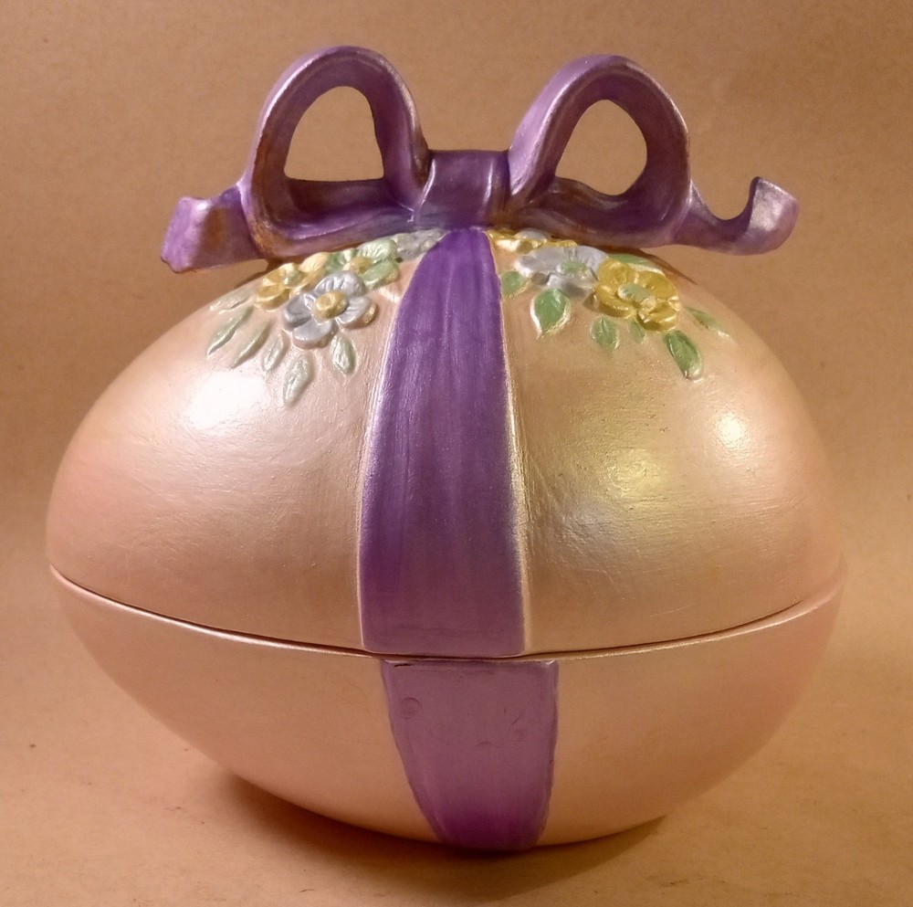 Easter Egg Lidded Candy Dish. Hand Painted. 6"x6". Oval