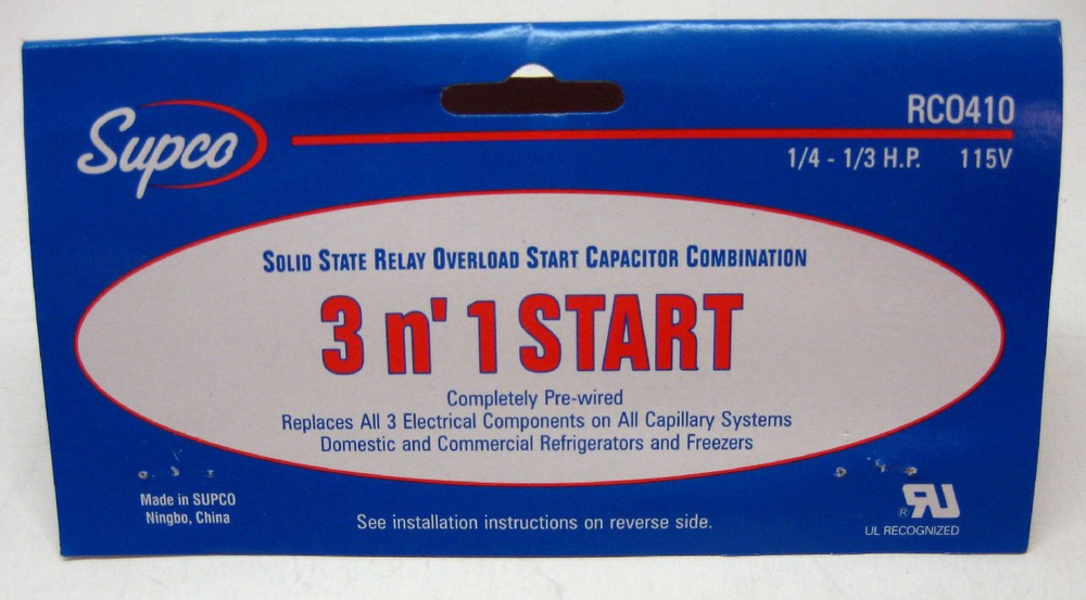 RC0410 SUPCO Refrigerator Relay Overload Start Run Capacitor 1/4 1/3 HP 3 n' 1