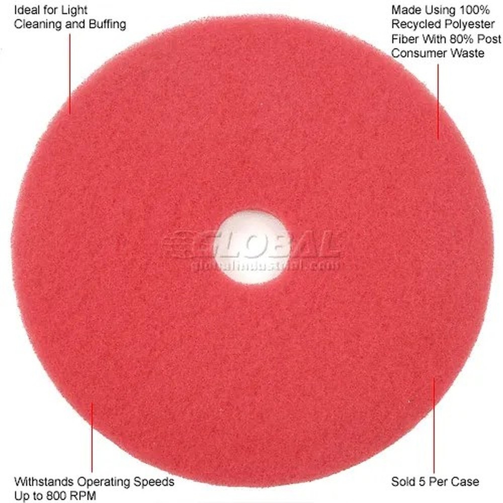Global Industrial? 20" Buffing Pad, Red, 5 Per Case