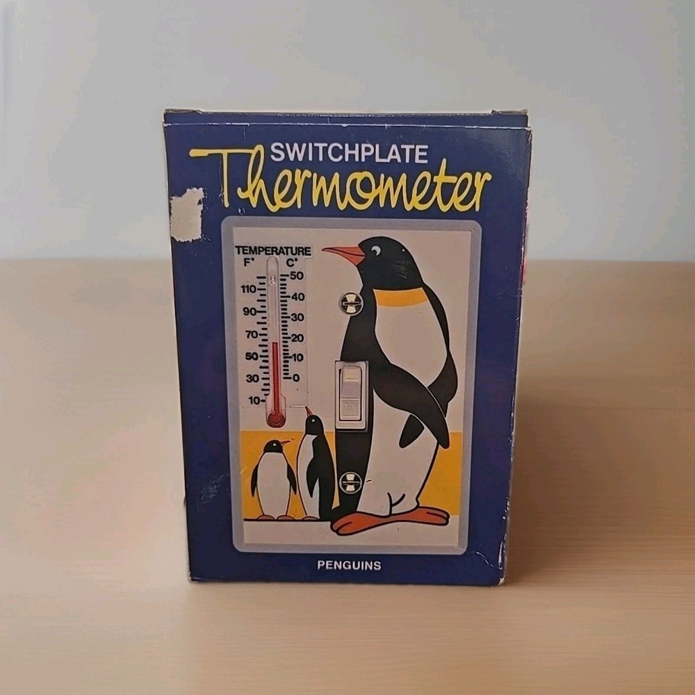 Vintage Switch Plate Cover Penguins Thermometer