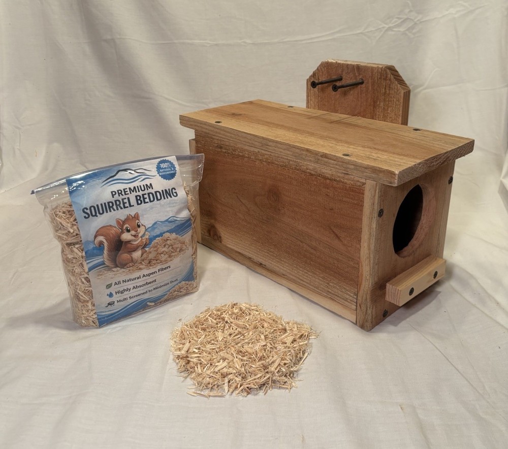 Solid Cedar Backyard Squirrel House Nesting Box - Wooden Wildlife Box W Bedding