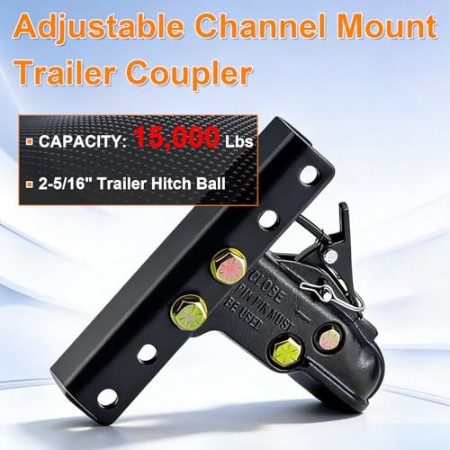 2-5/16 Inch Adjustable Trailer Coupler - 5-Position Adjustable Channel Bracket