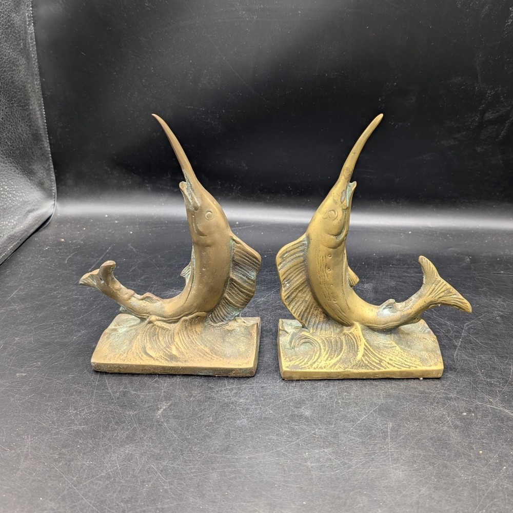 Vintage Solid Brass Nautical Sailfish Bookends