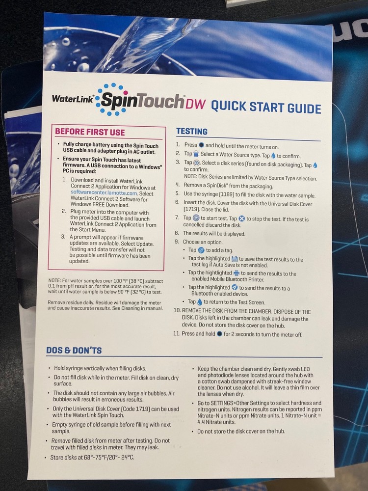 LaMotte Waterlink SpinTouch DW