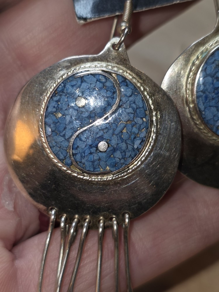 Alpaca Silver And Turquoise Chip Inlay Dangle Earrings