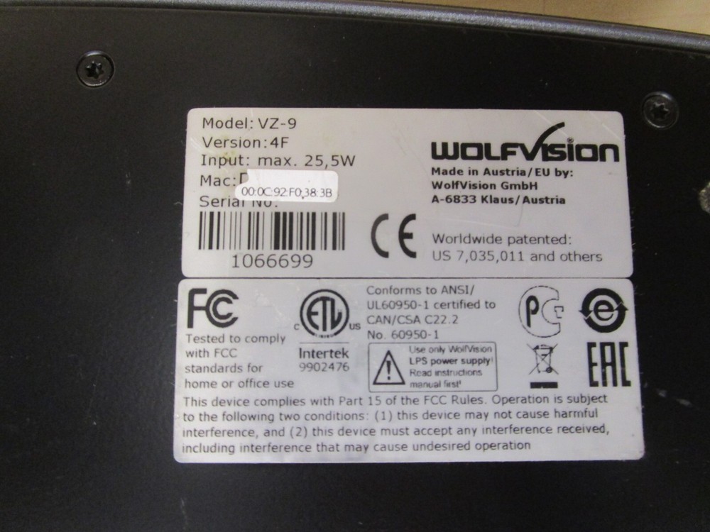 WolfVision VZ-9 Projector Portable Document Camera Projector