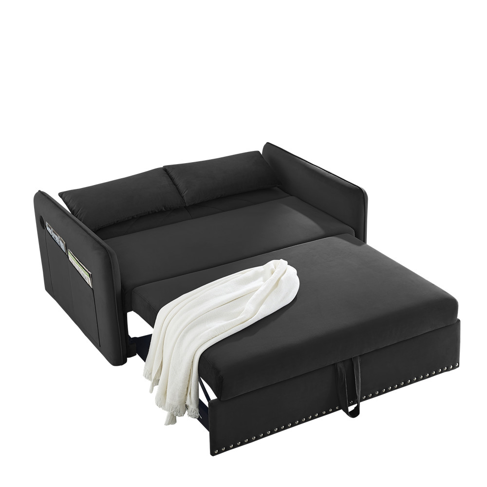 3-in-1 Sleeper Sofa Bed Adjustable sleeper with pull-out bed w/USB Port & Pillow