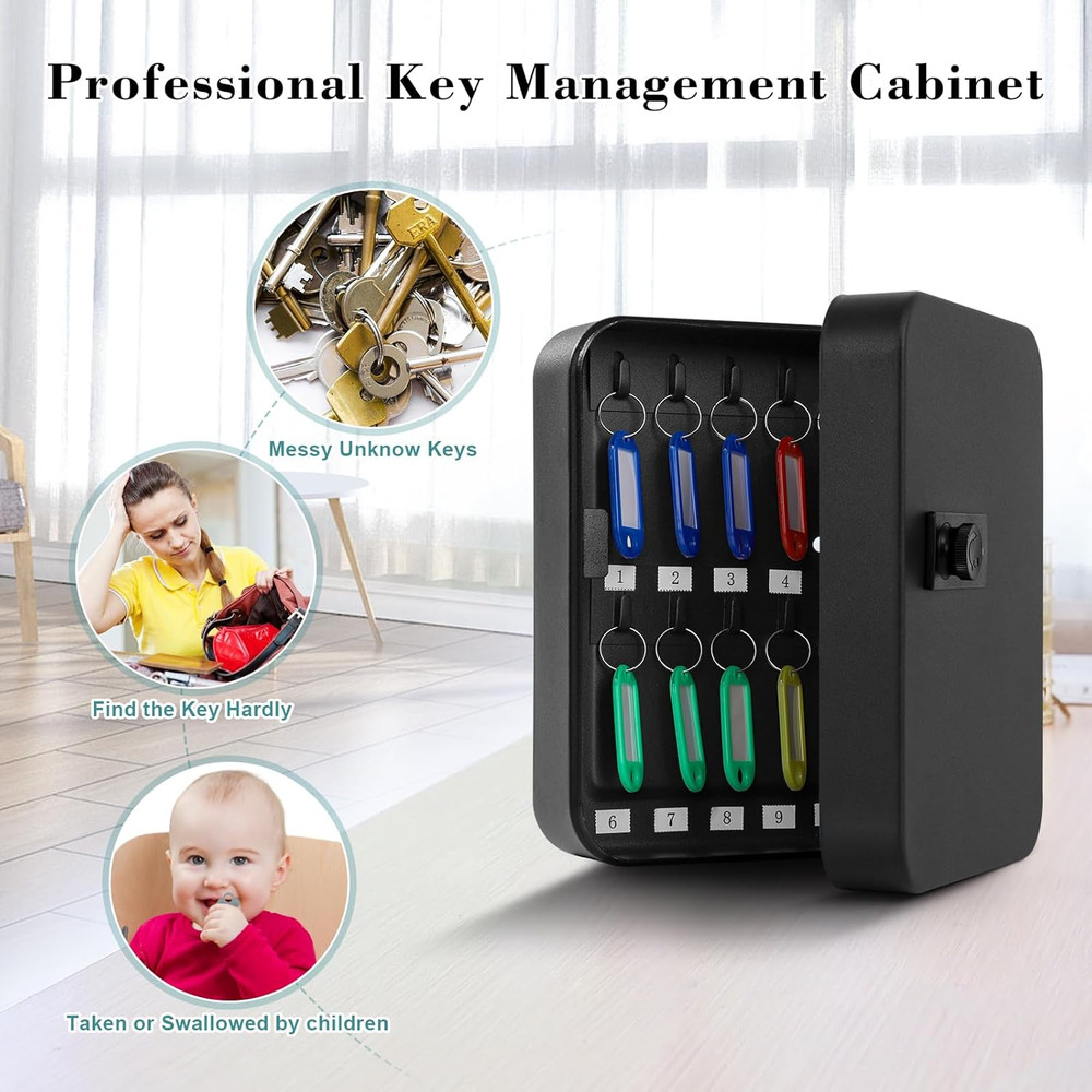 20 Key Storage Lock Box with Code, Key Cabinet Organizer Wall Mount