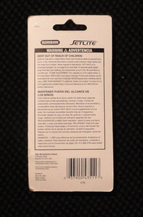 Ronson JetLite Butane Lighter NIP Brushed Silver? Yellowed Plastic Bubble